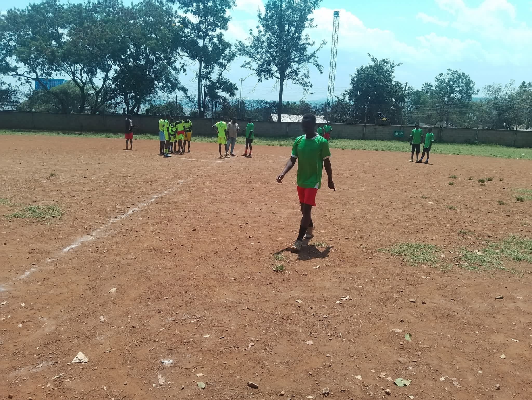 Players on the pitch during a match at the Inter-Masjid Football Tournament in Kisumu.